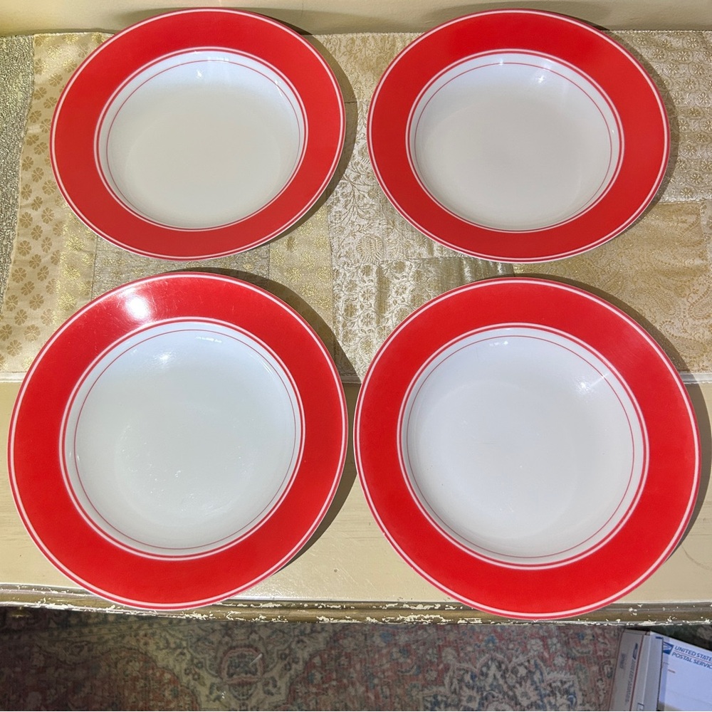 Fitz and Floyd Rondelet Rouge Red & White SET 2 Soup Bowls